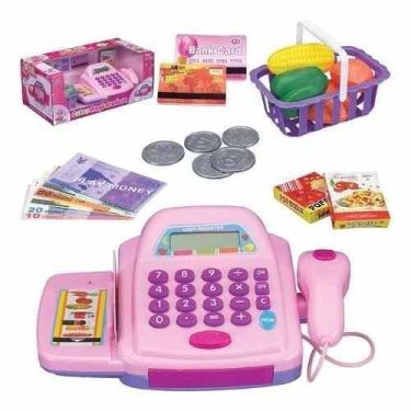 Imagem de Caixa Registradora Infantil com Acessórios Luz e Som Rosa - toys