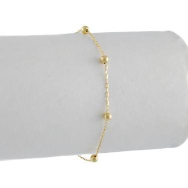 Imagem de Pulseira Feminina Bolinhas 18 Cm 3.0 Ouro 18k Certificado - JOIE JOIAS