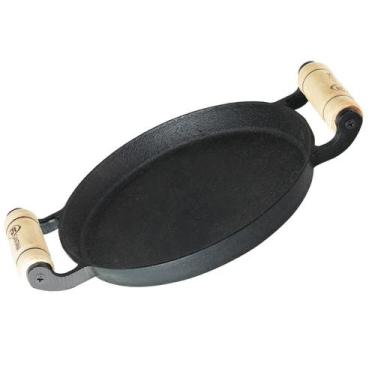 Imagem de Chapa Bifeteira Redonda 22 cm Ferro Fundido Alças de Madeira - Santana