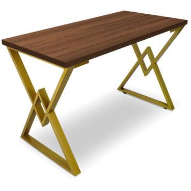 Imagem de Mesa P/ Escritório Jantar Gamer Ouro 1,00x0,60 Em Aço Tampo Em Madeira