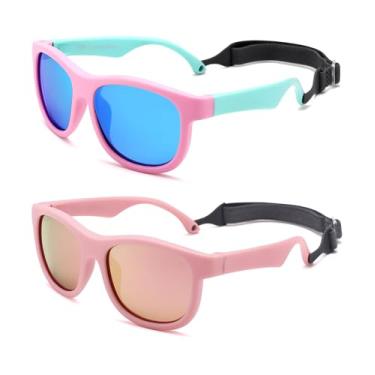 Imagem de Pro Acme Óculos de sol flexíveis polarizados para bebês com alça ajustável para bebês de 0 a 24 meses, (Pacote com 2) A5 Rosa Espelhado + Rosa Verde/Azul Espelhado, 40MM