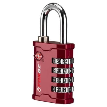 Imagem de FORGE Caixa de arma aprovada pela TSA 17067 com 4 dígitos, caixa de ferramentas e trava de caixa, cadeado combinado para viagem, vermelho 1 cadeado.
