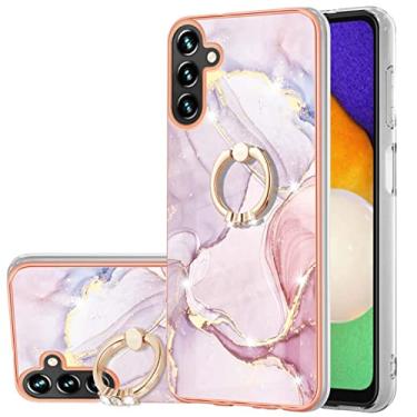 Imagem de Monwutong Capa de telefone slim fit para Samsung Galaxy A14, IMD mármore padrão brilhante anel suporte capa para meninas, capa de proteção de câmera e tela para Galaxy A14 5G/4G, ZHDD ouro rosa