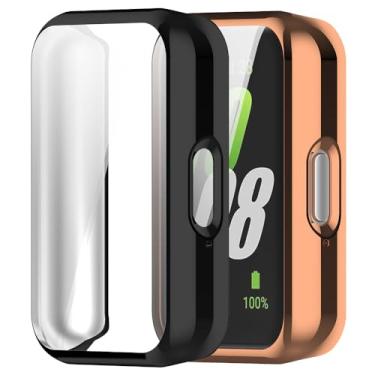 Imagem de Accdeny [2 peças] Capa compatível com Samsung Galaxy FIT 3, capa protetora completa preta de alta transparência com protetor de tela, [antimanchas] [resistente a arranhões] TPU preto ouro rosa