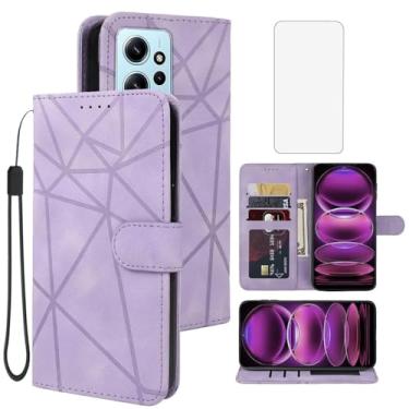 Imagem de Tothedu Capa para Redmi 12/Redmi Note 12R/Poco M6 Pro/Redmi 12R Capa carteira com protetor de tela de vidro temperado, suporte para cartão de crédito de couro flip para Xiaomi Redmi 12 roxo