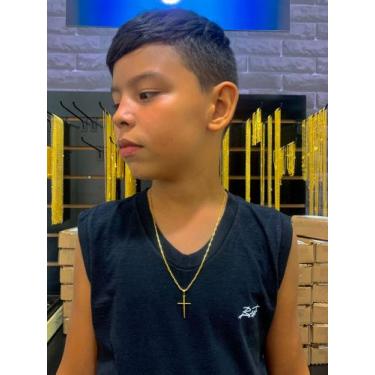 Imagem de Corrente Cordão Infantil Criança Banhado Ouro 18k Com Pingente Cruz Pa