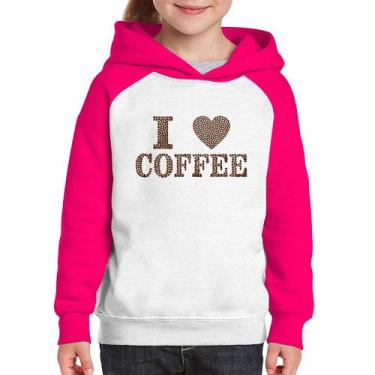 Imagem de Moletom Infantil I Love Coffee - Foca na Moda, Branco, Rosa, 8