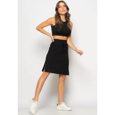 Imagem de Saia Midi Com Fenda Malha Preta Salvatore - Salvatore Fashion, Preto, 