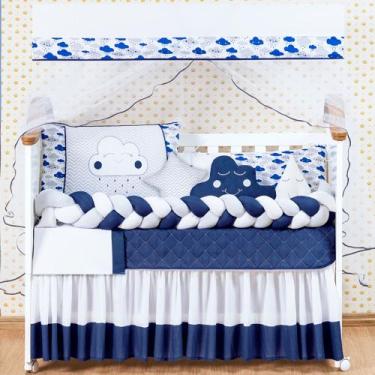 Imagem de Kit Berço Trança Nuvem Menina 11 Peças  Azul Marinho - BruceBaby Borda