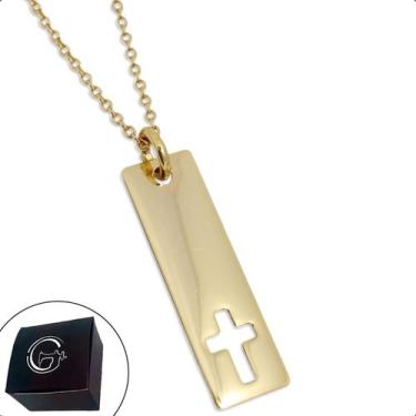 Imagem de Colar Corrente Elo Português Medalha Cruz Vazada Banhado a Ouro - GRAN