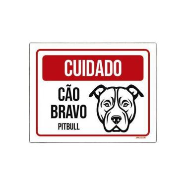 Imagem de Placa Cuidado Cão Cachorro Bravo Pitbull 36X46