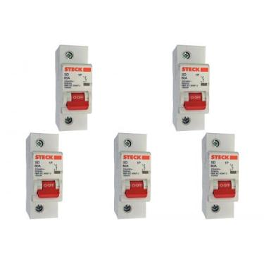 Imagem de Kit C/5 - Disjuntor Steck Din Unipolar 80A Sd1 C Sdd1C80