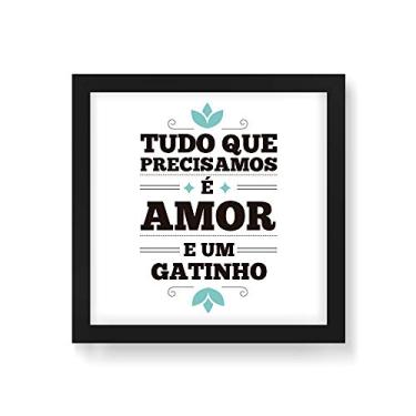 Imagem de Arte Maníacos Quadro Decorativo Amor e Gatinho - 20x20cm (Moldura caixa em laca preta)