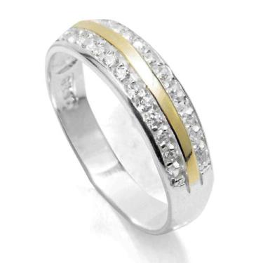 Imagem de Anel Aparador Meia Aliança Prata  Zirconias  Aplique Em Ouro - Clara C