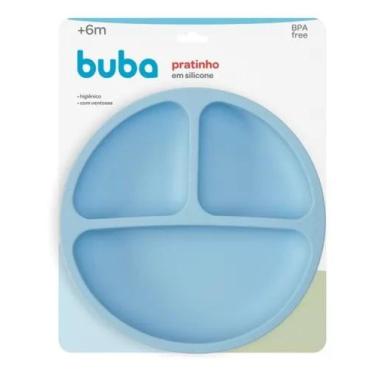 Imagem de Pratinho Infantil Em Silicone Com Divisória E Ventosa Azul - Buba