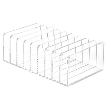 Imagem de QWORK Organizador de correio de mesa transparente com 9 compartimentos, classificador de documentos de escritório de acrílico, design escalonado transparente, base antiderrapante para escritório,