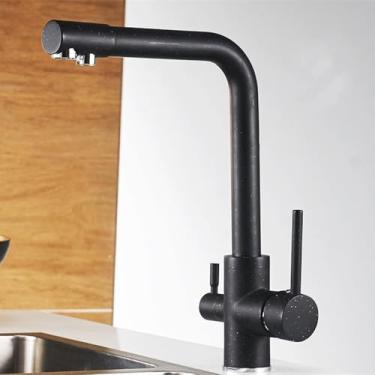 Imagem de Torneiras de lavatório Torneiras de cozinha com filtro Torneira misturadora montada no deck Rotação 360 com purificação de água Características Torneira misturadora, cor preta com ponto