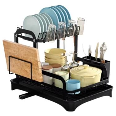 Imagem de Escorredor De Louças de Inox Preto Com 2 Prateleiras 2 Bandejas Aqueduto Que Comporta Talheres, Copos, Pratos, Tabuas PREMIUM DUPIN