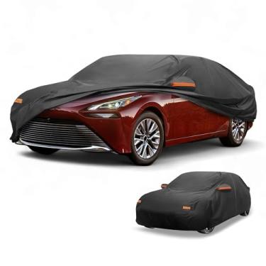 Imagem de Partuto Capa de carro à prova d'água para todos os climas, automotiva, externa, anti-UV, proteção contra chuva e sol, cobertura externa completa para Toyota Mirai Sedan 190T-PU preta com tiras