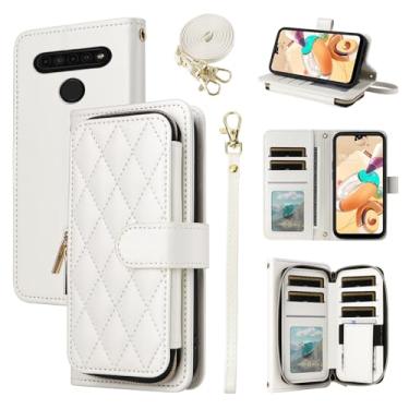 Imagem de Furiet Argyle Capa carteira para LG K61/Q61/K51S/K41S com alça de pulso alça de ombro 9+ compartimento para cartão bolsa com zíper bolsa de luxo couro PU suporte capa de celular xadrez para K 61 51S