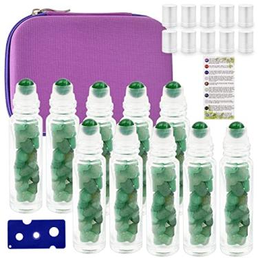 Imagem de Frasco de óleo essencial EVA para transporte de viagem e 10 peças de garrafas de rolo de pedras preciosas de óleo essencial vidro fosco dentro de 10 ml de lascas de cristal de cura Feng Shui Roller,