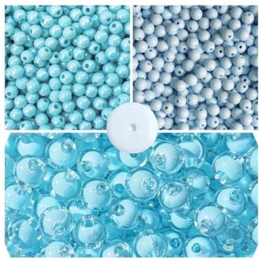 Imagem de Kit 300 Miçangas Trio Pérolas 6mm E 8mm + Fio Silicone Missanga Pulseira Colar Artesanato (Azul Claro)