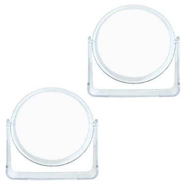 Imagem de 2 Espelhos de Mesa Redondo Dupla Face Moldura Acrilico 16cm - Fx