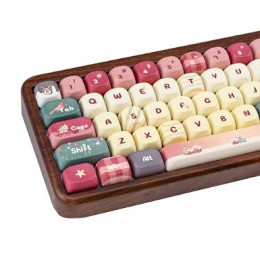 Imagem de COOMICKEY Teclas PBT, conjunto de teclas estilo natalino com desenho animado fofo, teclas de sublimação de tinta com perfil XOA, teclas de teclado personalizadas Kawaii para teclados mecânicos Gateron