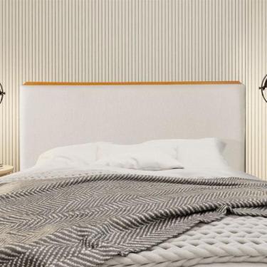 Imagem de Cabeceira Cama Box King 1,93m Estofada Detalhe em Madeira Java Linho C