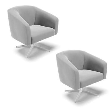 Imagem de Cadeira Sala De Jantar Giratória Base Cromada Kit 2 Stella Suede D03 -