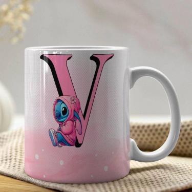 Imagem de Caneca De Porcelana Stitch Letras A-z 325ml Rosa V