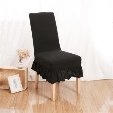 Imagem de HZSZXG Saia Capa para cadeira de jantar Jacquard Elástico macio Capa para assento Capa para banco Adequado para Kit Pet Room Living Home Decor, Preto, 6 peças