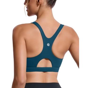 Imagem de RUNNING GIRL Sutiãs esportivos femininos de alto suporte, costas nadadoras, sutiã esportivo cinza de alto impacto, bojo moldado, sutiã push-up, Azul marinho e azul, P