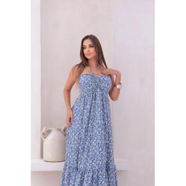 Imagem de Vestido Longo Feminino Multiuso Versátil Weynlu Modas, Floral azul