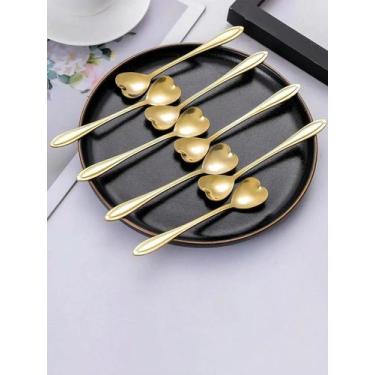 Imagem de Kit 10 Colher Coração Fofa para Cozinha Mesa Posta Douradas Café Sobre