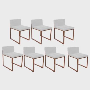 Imagem de Kit 07 Cadeiraa De Jantar Escritório Recepção Lee Office Industrial Ferro Bronze Tecido Sintético Branco - Ahz Móveis