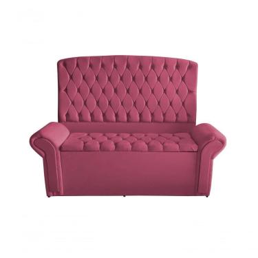 Imagem de Kit De Quarto Cabeceira De Cama E Calçadeira Baú Dubai King 195 Cm Suede Rosa Bebê Do Lar Móveis E Decoração