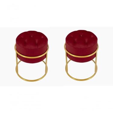 Imagem de Kit 2 Puff Banqueta Estofado Decorativo Base De Ferro Capitonê Suede Bordo Do Lar Móveis E Decoração