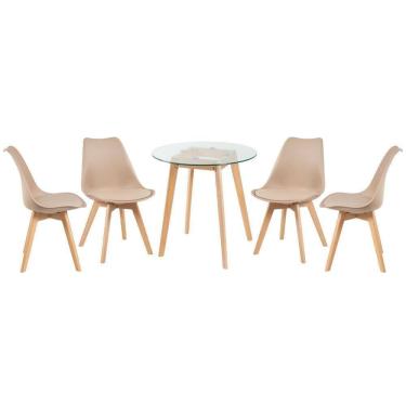 Imagem de Mesa Redonda Com Tampo De Vidro 70 Cm + 4 Cadeiras Leda Nude Nude