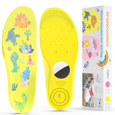 Imagem de RFUNGUANGO Palmilhas para suporte oculto AirTag, estojo de rastreador para crianças, inserções confortáveis para sapatos, dinossauro amarelo (amarelo, 21 a 24 cm, criança grande 2 - M 5/L 7)