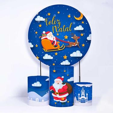 Imagem de Kit Painel de Festa Redondo e Trio de Cilindros Natal - Fera Print