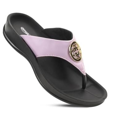 Imagem de AEROTHOTIC Chinelos Femininos Para Alívio Da Fascite Plantar, Chinelos De Praia Elegantes E Confortáveis Para Caminhar, Sandálias Ortopédicas Com Suporte Para Arco (Othila Lilás, Tamanho 10)