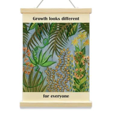 Imagem de Growth Looks Different For Everyone Poster Hanger Frame-Mental Health Wall Art Hanging Banner - Arte botânica em tela com moldura de madeira - Impressão de parede decoração para sala de aula e