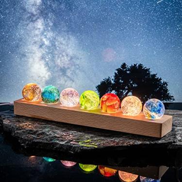 Imagem de Movdyka 7 Bolas De Cristal Coloridas Para Decoração De Mesa, Esferas De Pedras De Cura Para Chakras Com Suporte De Madeira Led, Luz Noturna De Meditação Com Cristal De Quartzo, Presentes De Decoraç
