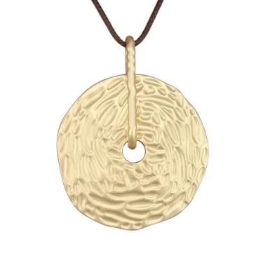 Imagem de Jeniiahua Colares femininos longos Boho com pingente de madeira de couro vintage, estilo étnico, círculo, dourado, hippie, colar, Couro sintético, Sem Pedra Preciosa