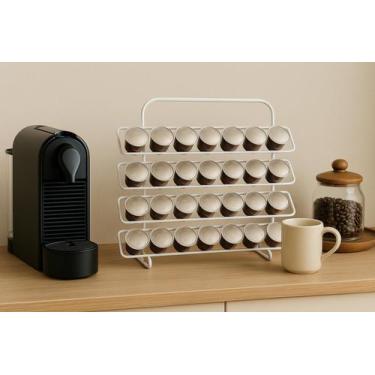 Imagem de Suporte Cápsulas Nespresso 28 Unid Aramado Branco Organizador Café - t