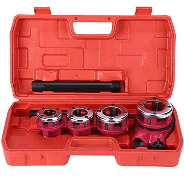Imagem de Tubo De Rosqueamento Kit 4 Morre Manual Canalizador Ratchet Threader Ferramenta 1/2 3/4 1 1-1/4 Aço Compacto Handle Durável Wearproof Caixa De Armazenamento