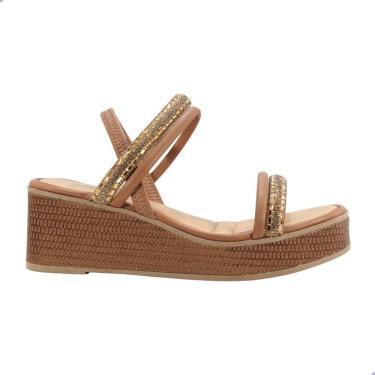 Imagem de Sandália Feminina Mississipi Salto Anabela Enfeite Bronze Rives Mascavo