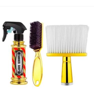 Imagem de Kit Espanador Dourado + Escovinha + Borrifador Nevoa - BARBERSHOPPROMA
