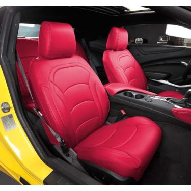 Imagem de luxuperce Capas de assento personalizadas para Chevrolet Camaro 2016-2024 6ª geração Camaro LT LS RS SS ZL Coupe/modelos conversíveis almofada de proteção de veículo de couro sintético (frente)